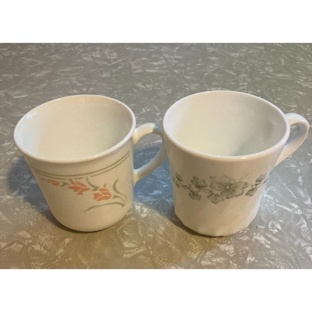 Vintage CORNING CORELLE Flower Coffee Tea Mugs Cups x 2